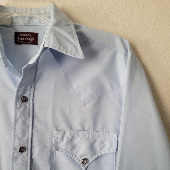 Elderado Pearl Snap Long Sleeve Western Shirt Button Up Blue Solid Never Iron - Picture 6 of 10